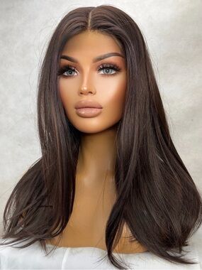 Natural Straight Long Lace Front Wig - Dark Brown